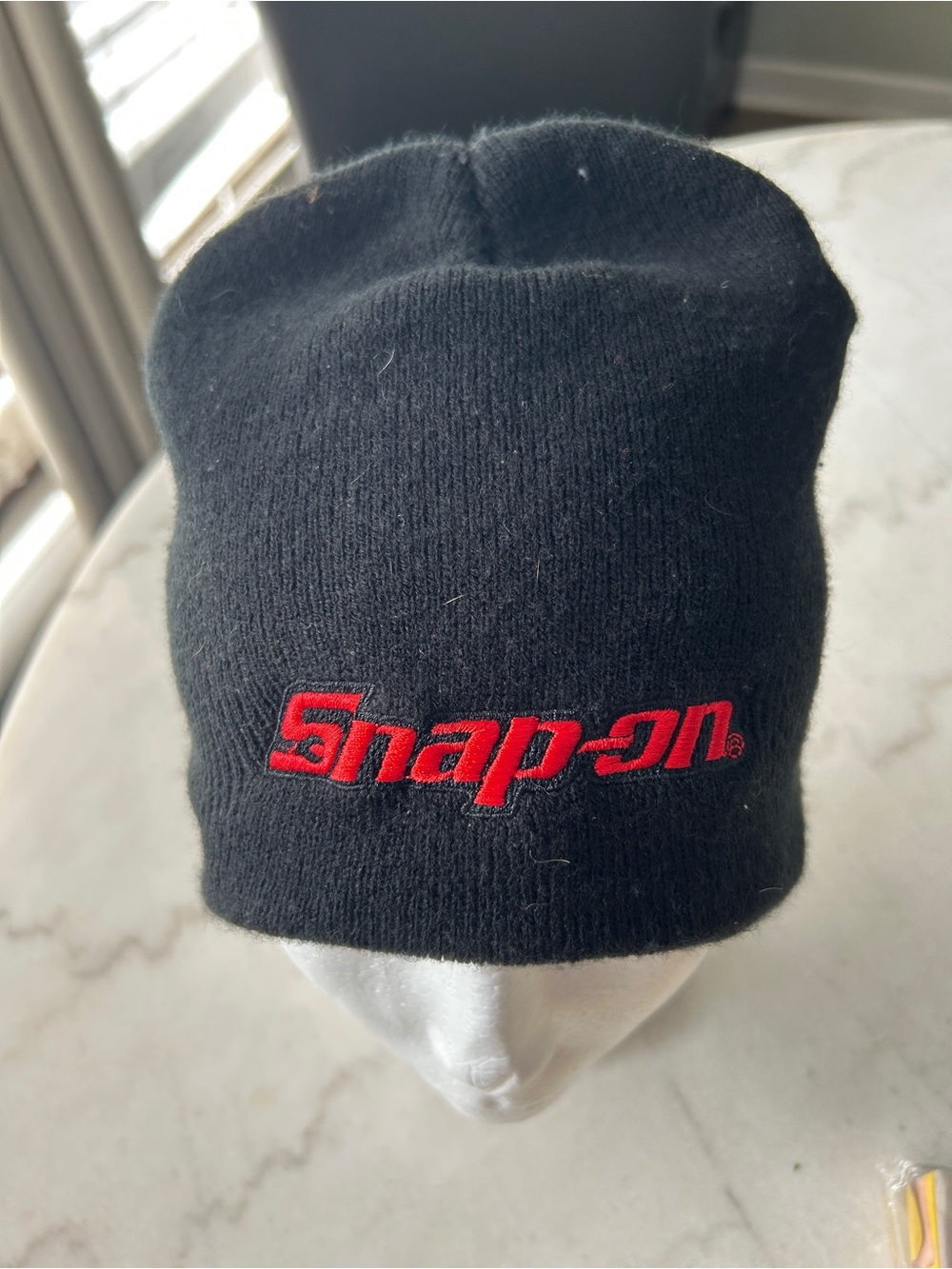 Snap Black Beanie with Red Embroidered Logo